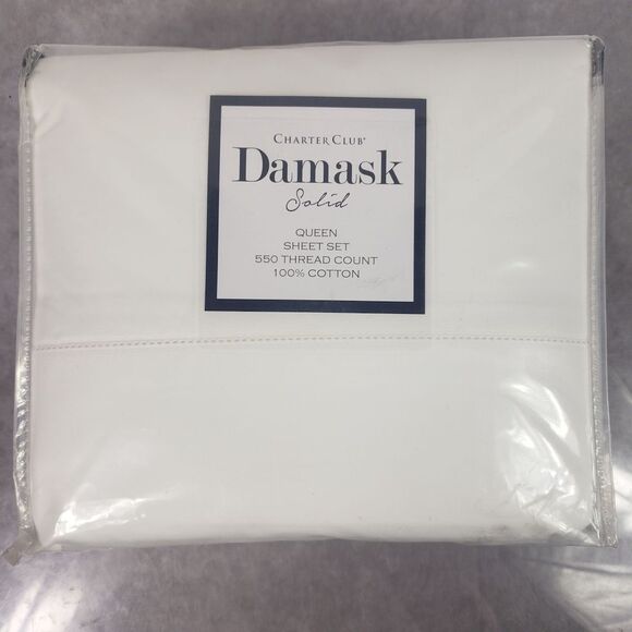 Charter Club Damask Sheet Set Queen 550 Thread Count White Bedding Luxury Hotel - Picture 1 of 11